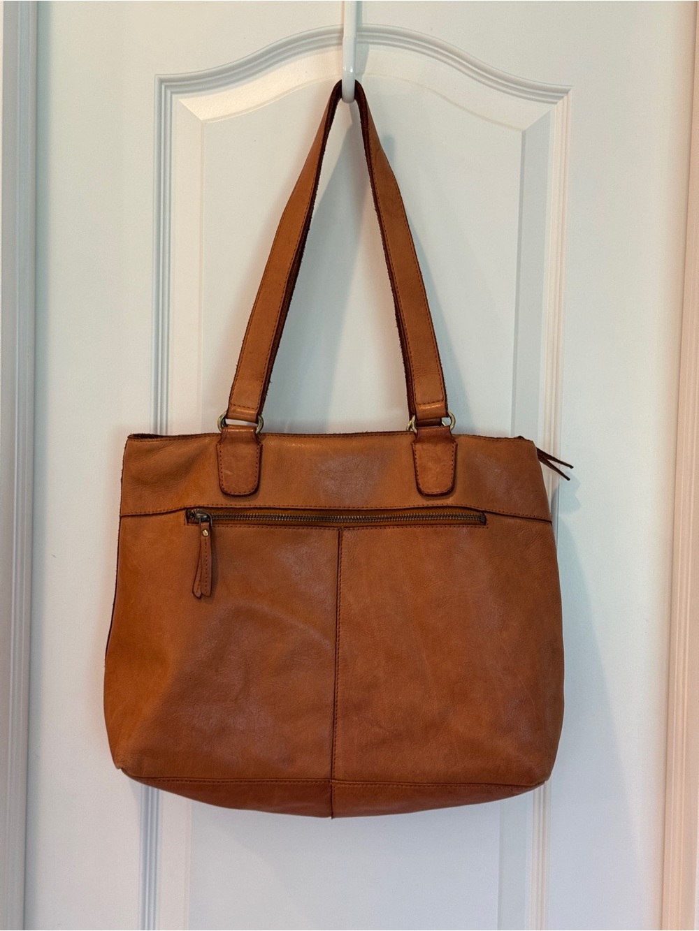 Marta Ponti Leather Everyday Tan Tote Bag with Front Zip Pocket